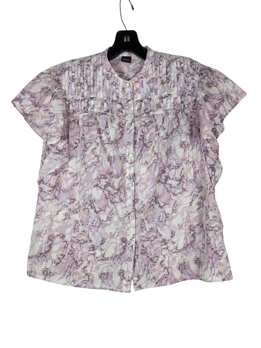 Hugo Boss Pink and lilac Marble-Print button down mini butterfly sleeves Blouse